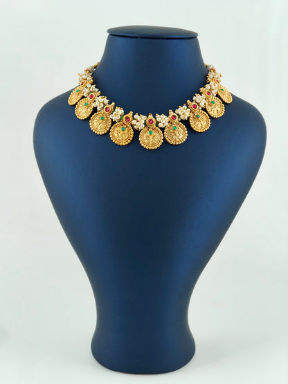 White beaded coin necklace