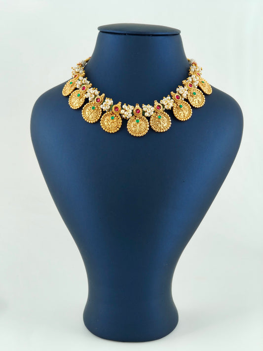 White beaded coin necklace