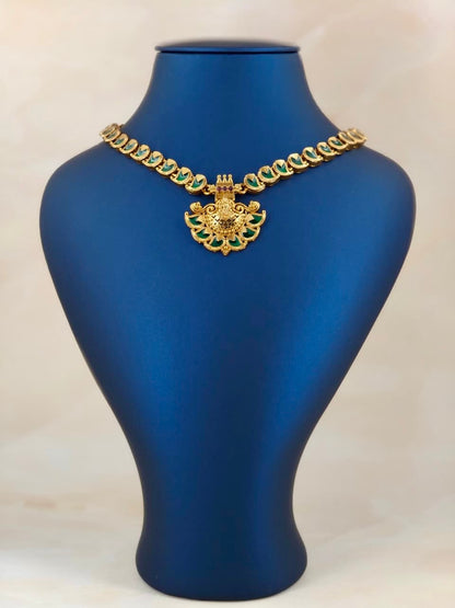 Antique Lakshmi Pendant Enamel Necklace Green