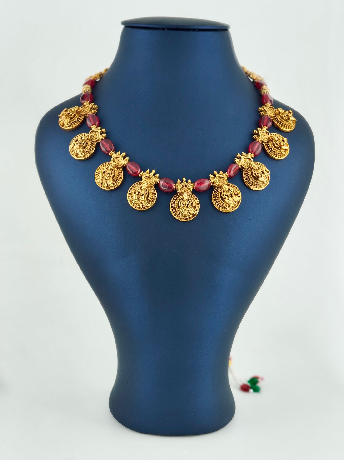 Coin necklace with Victorian beads ruby