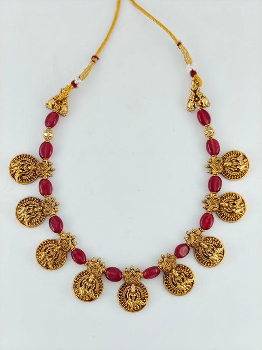 Coin necklace with Victorian beads ruby