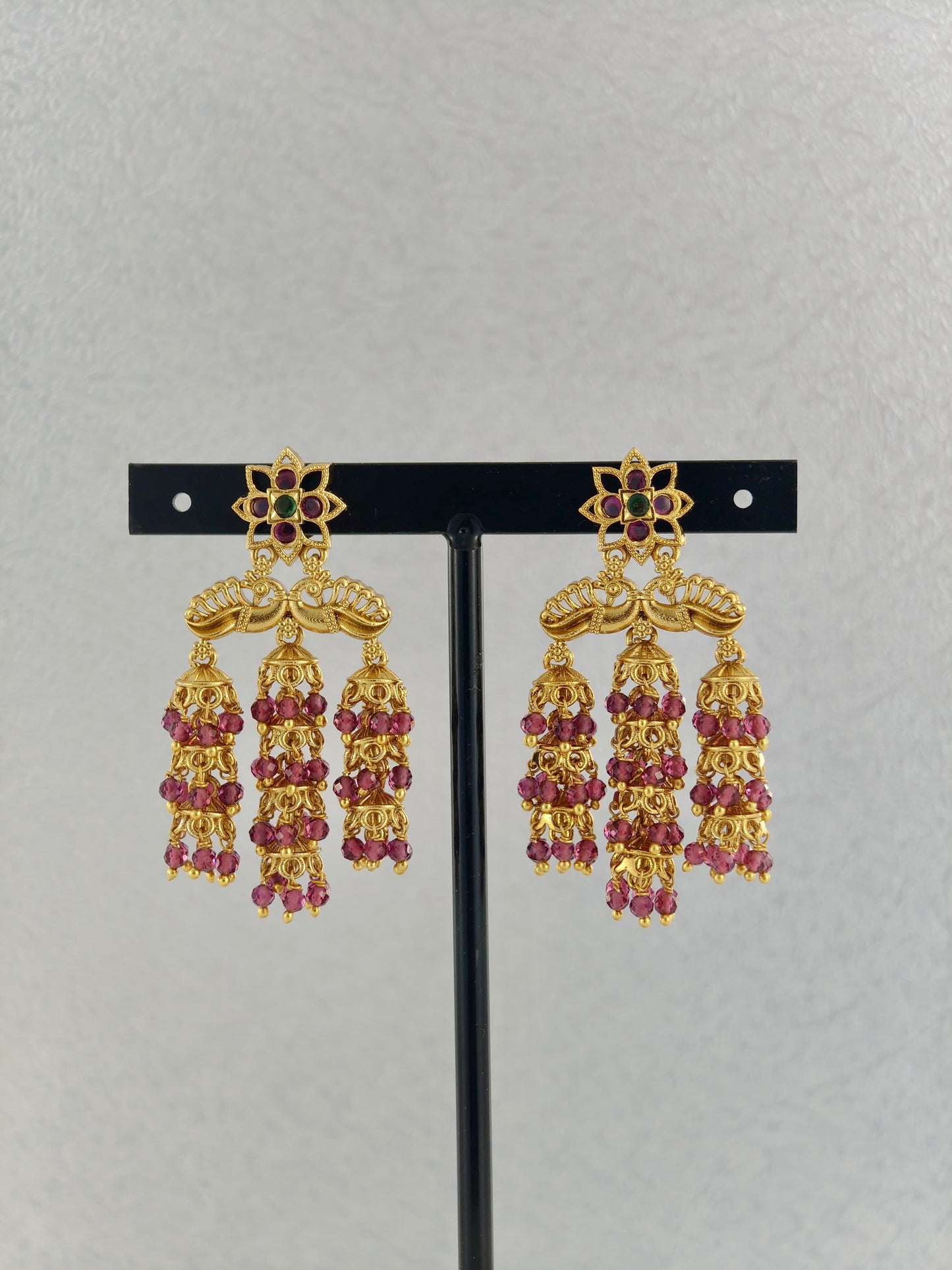 Beautiful Multi-layered Jumka with Maroon Beads
