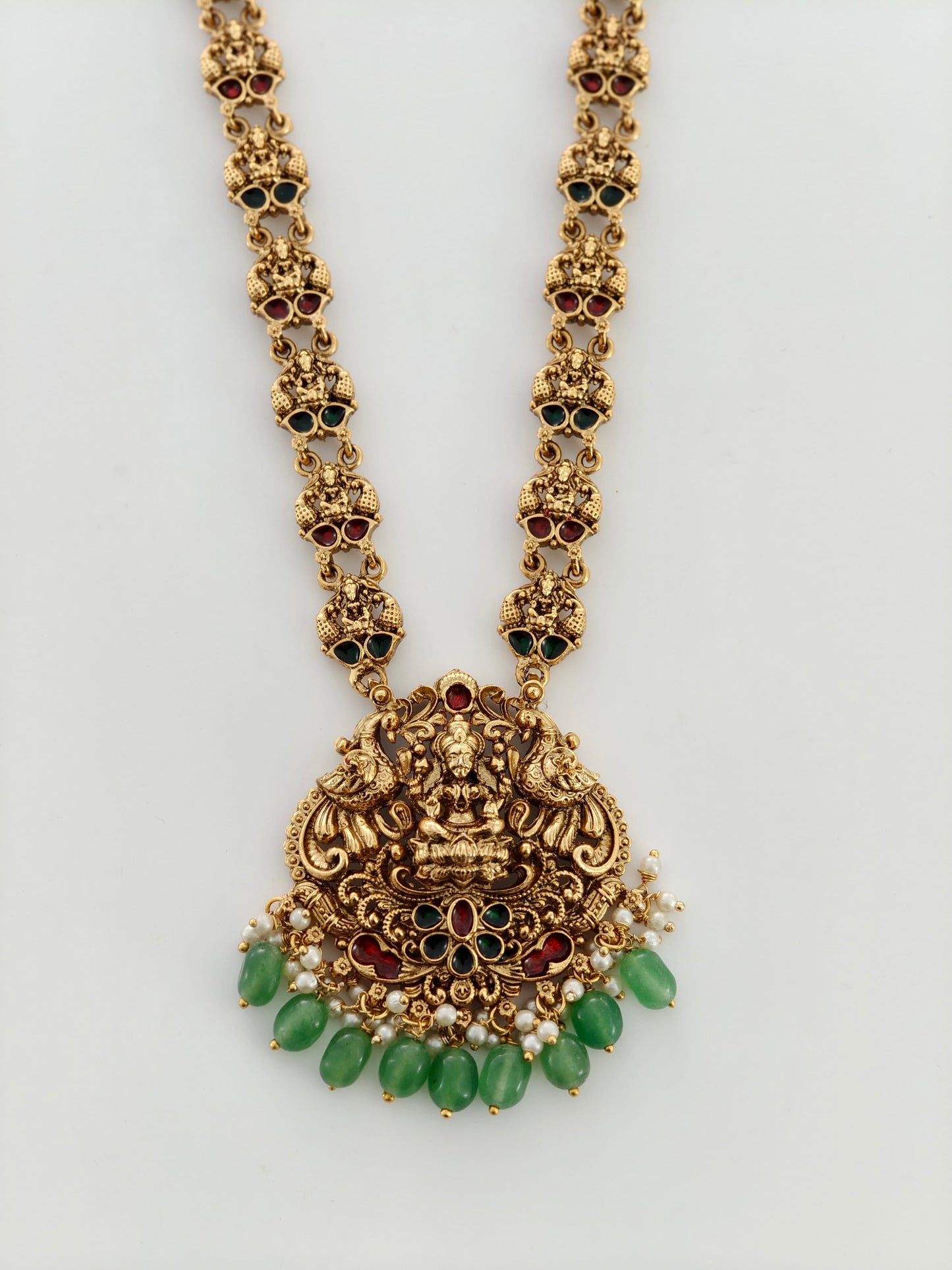 Beautiful Lakshmi Haaram with pale Green Beads