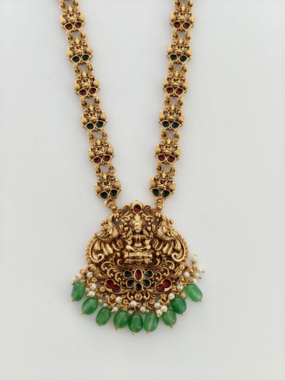 Beautiful Lakshmi Haaram with pale Green Beads