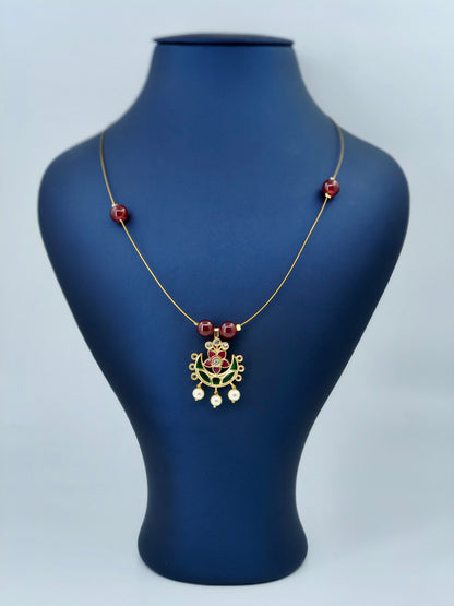 Crescent Pendant Invisible Necklace Maroon