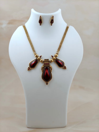 Tri locket Enamel Nagapada Necklace