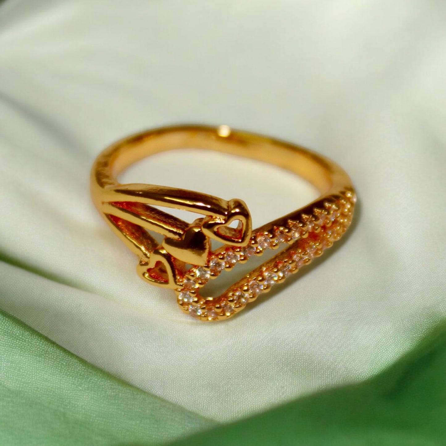 Triple Heart Design A D Stone Ring