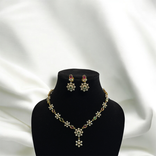 Simple Multi Stone Necklace & Earrings Set