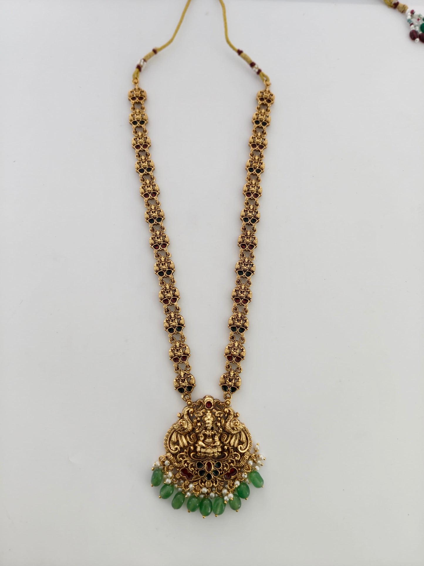 Beautiful Lakshmi Haaram with pale Green Beads