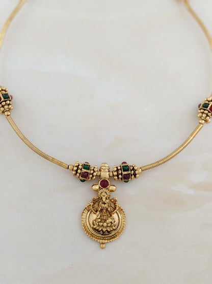 Lakshmi Necklace with Red & Green Stones