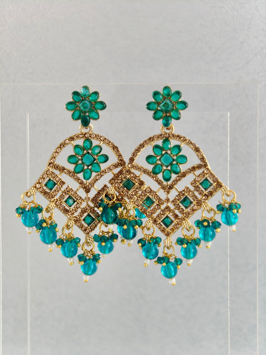 Chandbali Earrings with TealBlue Drops