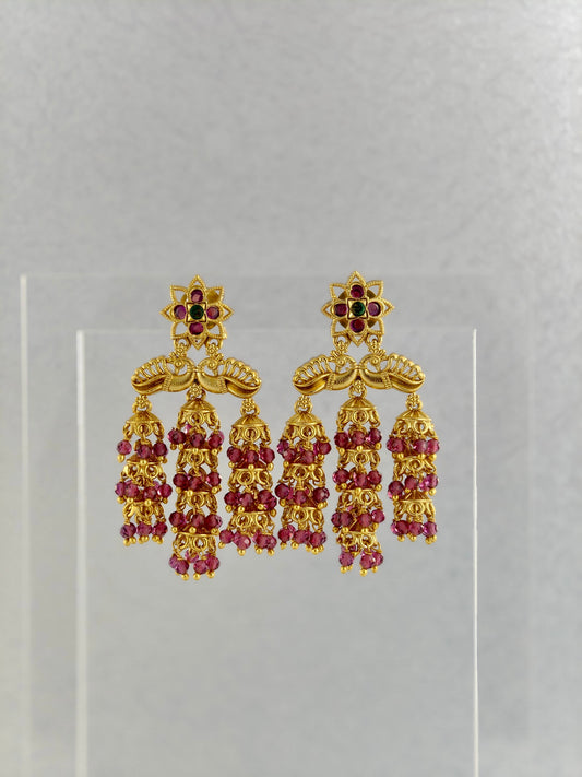 Beautiful Multi-layered Jumka with Maroon Beads