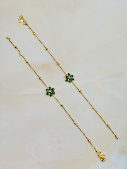 Premium Floral Anklet Green