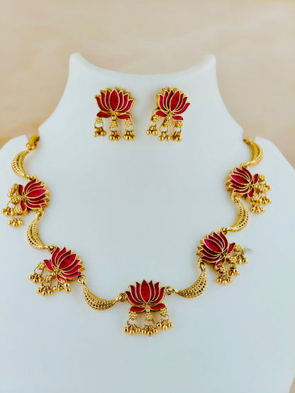 Trending Lotus Hanging Necklace Pink
