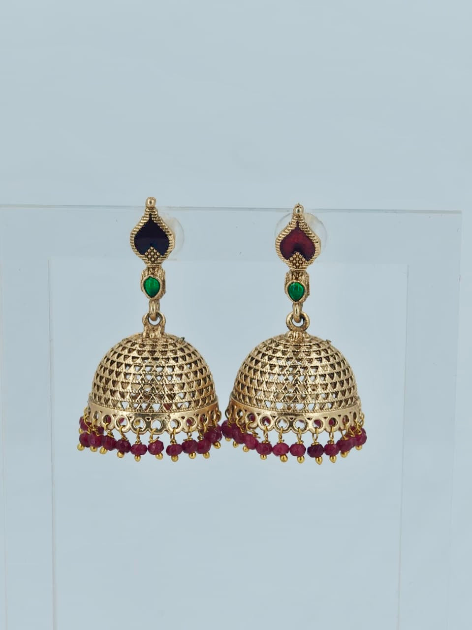 Beautiful Jumka with Maroon Beads