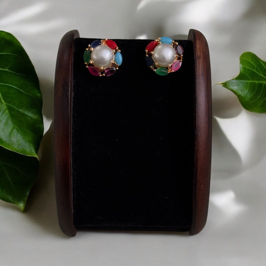 Multi-stones Stud with Pearl (round)