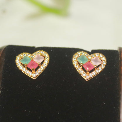 Multi Stone Heart Design Rose Gold Earrings