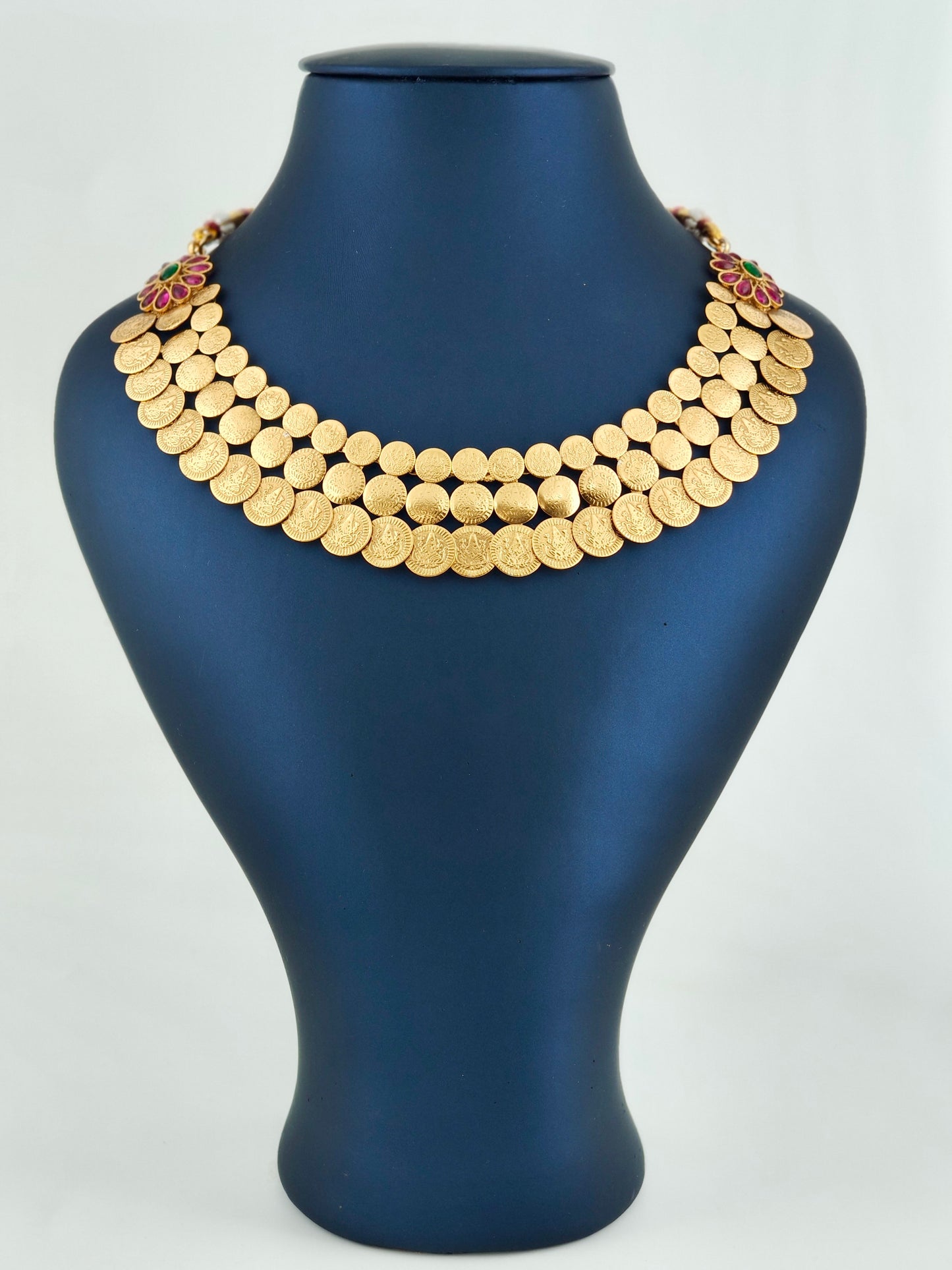 Beautiful multi layer coin necklace with kemp stones