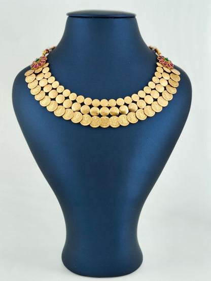 Beautiful multi layer coin necklace with kemp stones
