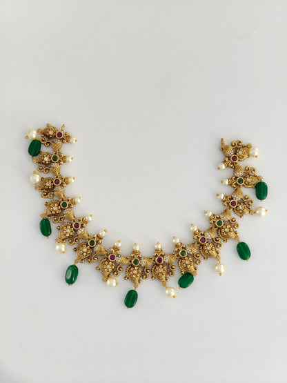 Mehandi Antique Choker with Green Beads