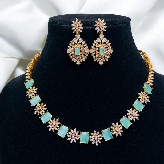 Stunning Simple AD Stone Necklace & Earrings Set
