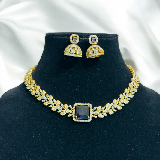 Elegant AD Stone Necklace with Jhumkas