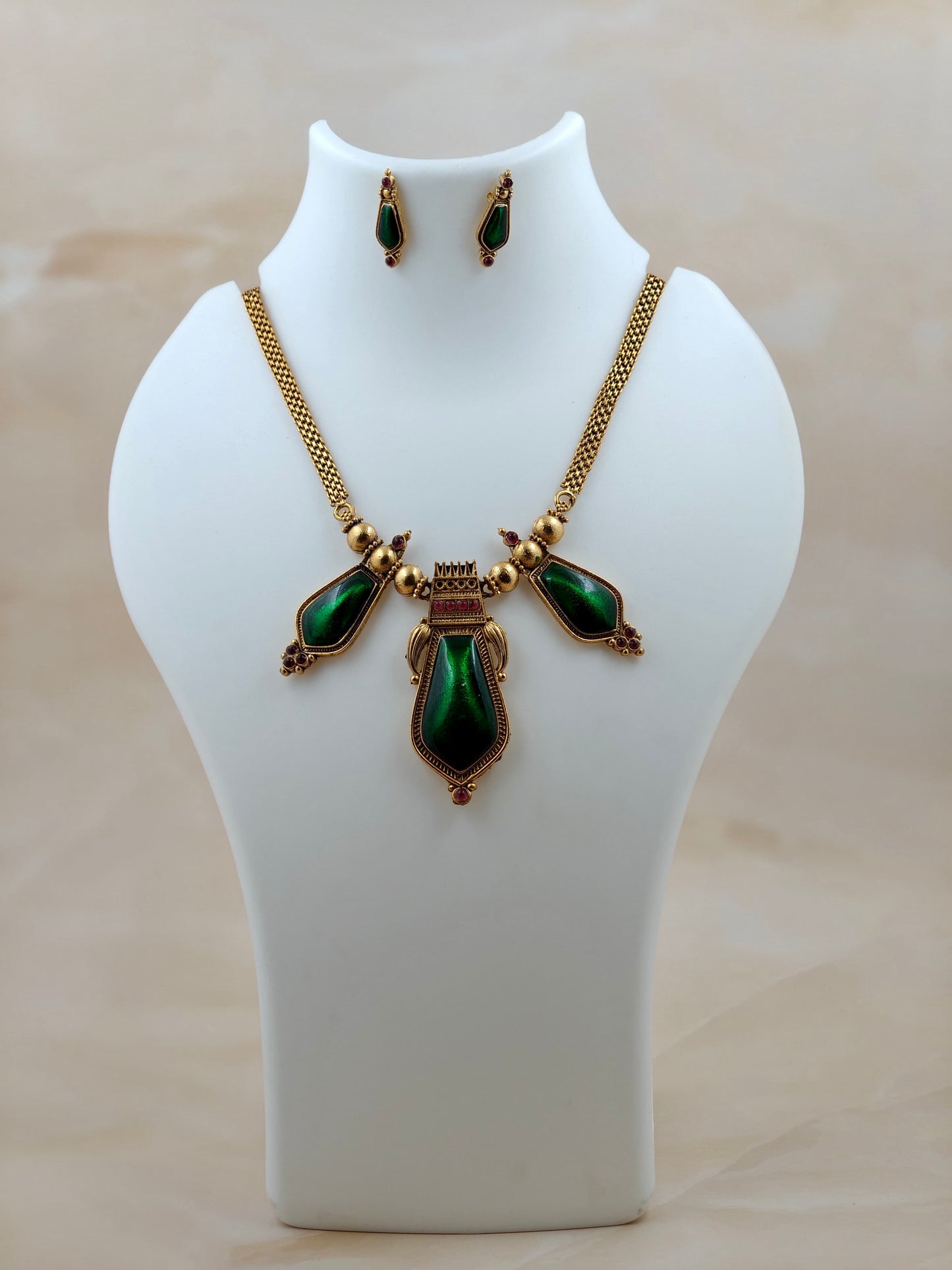 Tri locket Enamel Nagapada Necklace