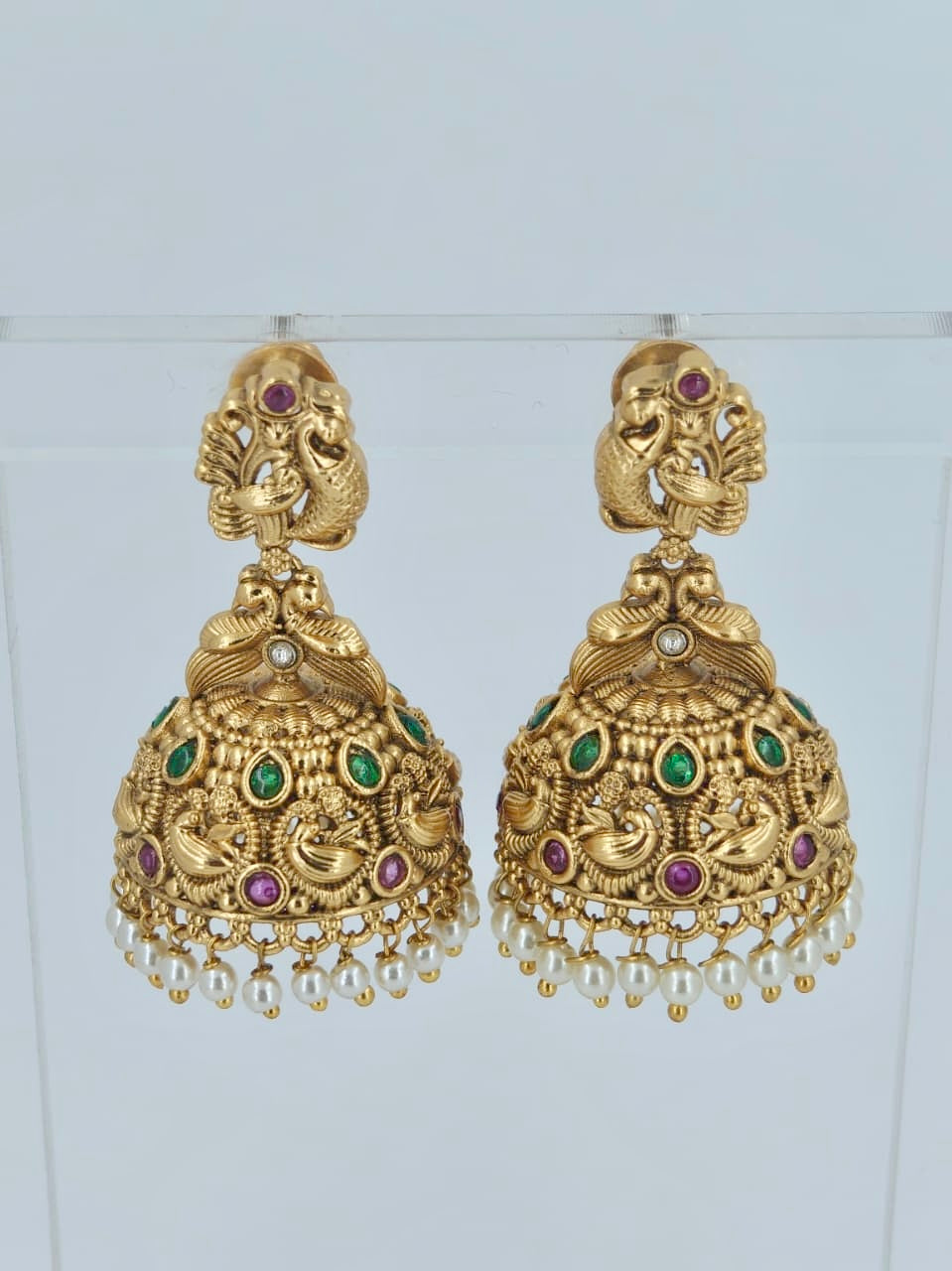 Elegant Peacock Jhumka with Pearls