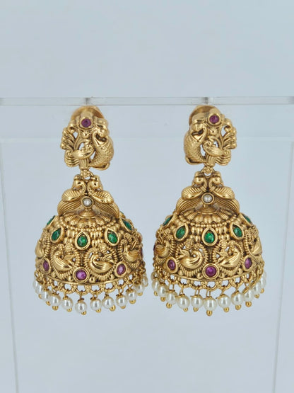 Elegant Peacock Jhumka with Pearls
