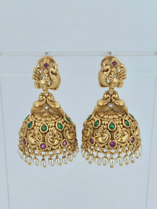 Elegant Peacock Jhumka with Pearls