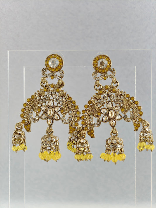 Chandbali Earrings with Yellow Bead Drops