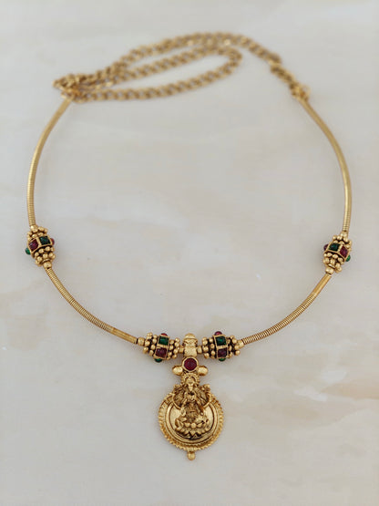 Lakshmi Necklace with Red & Green Stones