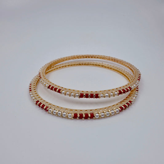 Red and White Pearl Bangles