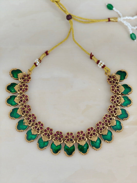 Beautiful Green Enamel Ruby Stone Necklace