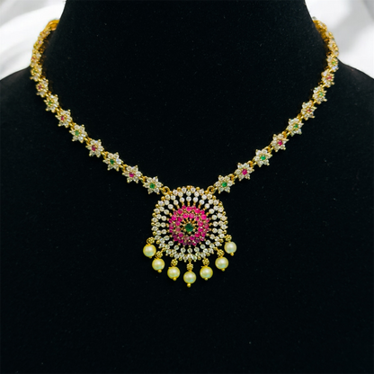 Simple Multi Stone Necklace with Pearls