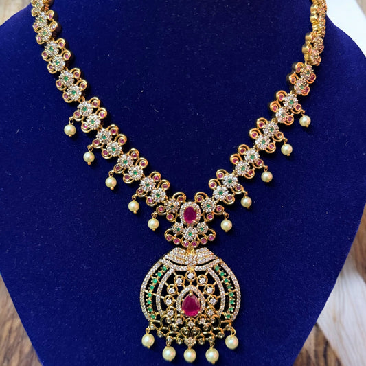 Elegant Matte Finish A D Stone Necklace & Jumka Set