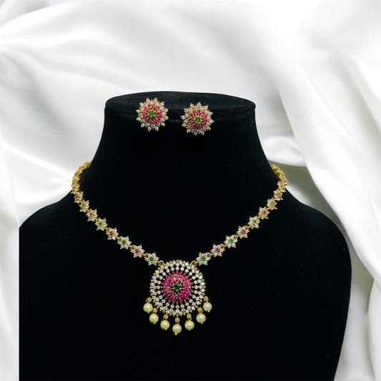 Simple Multi Stone Necklace with Pearls