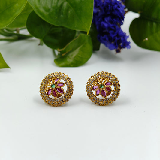 A D & Kemp Stone Floral Ear Studs