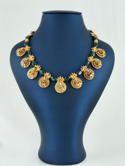 Coin necklace with Victorian beads green