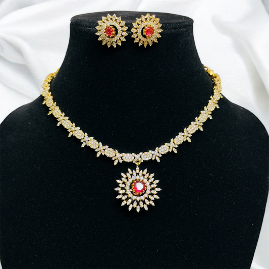Simple AD Stone changeable Necklace with Earrings Set