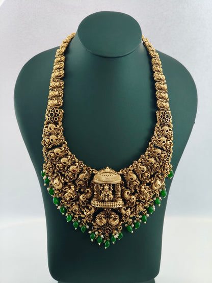 Beautiful Temple Bridal Haaram with Green Beads