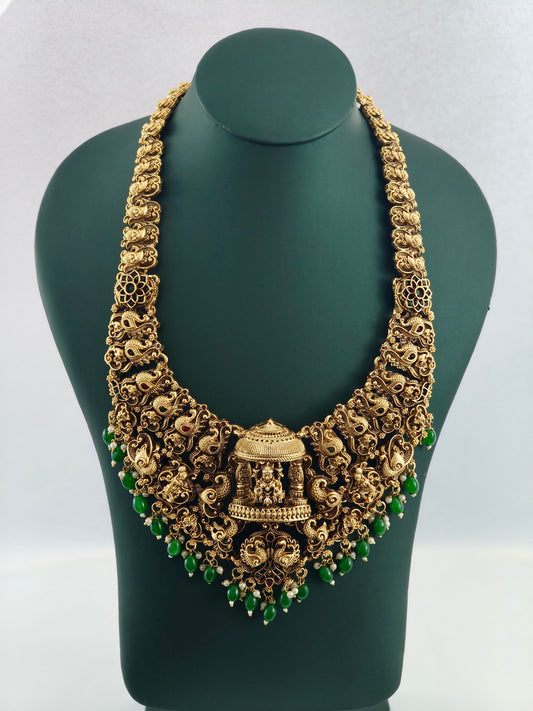 Beautiful Temple Bridal Haaram with Green Beads
