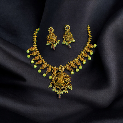 Beautiful Lakshmi Pendant Necklace with Pearls & Earrings Set