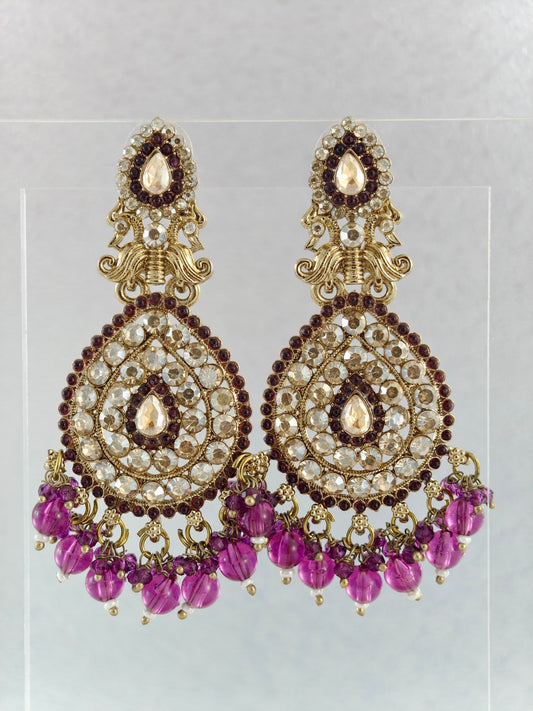 Chandbali Earrings with Purple Bead Drops